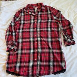 Victoria's‎ Secret Flannel Sleep Shirt Women Sz Large Classics Red Plaid Cotton